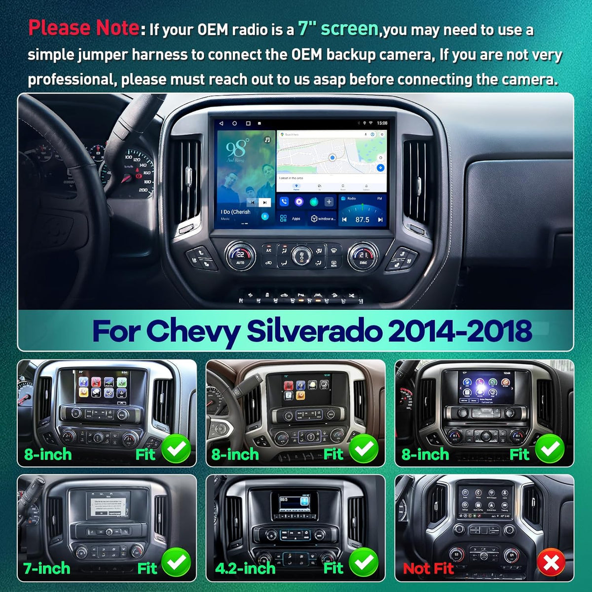 13.1 Inch 8 Core Car Radio for Chevy Silverado GMC Sierra 2014-2018 5Ghz WiFi IPS Touch Screen Silverado Stereo Wireless CarPlay Android Auto BT GPS FM/RDS Backup Camera MIC 4+64G,Black