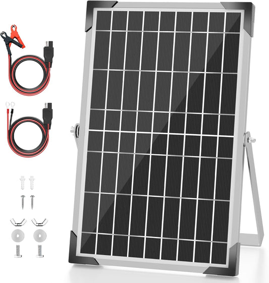 Solar Battery Trickle Charger: 10 Watt 12V Solar Panel Maintainer for Car Boat - Waterproof Monocrystalline Solar Charger with Controller for RV Marine Trailer Truck Motorcycle