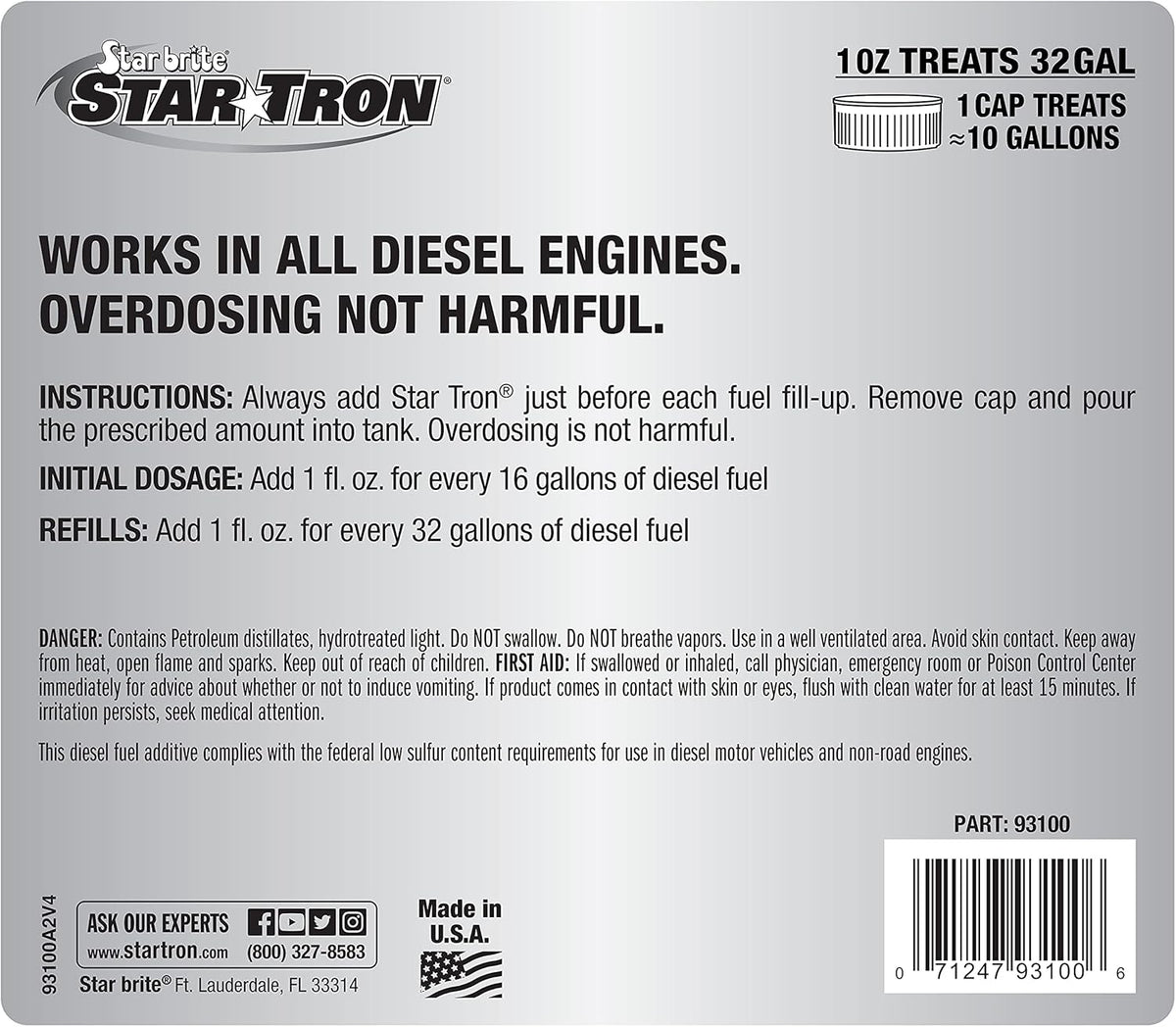 Star Tron Super Concentrated Diesel Formula - Enzyme Fuel Treatment for Enhanced Engine Performance - 1 Oz Treats 32 Gallons - Stabilize & Rejuvenate Diesel, Biodiesel & All Regular Gasoline