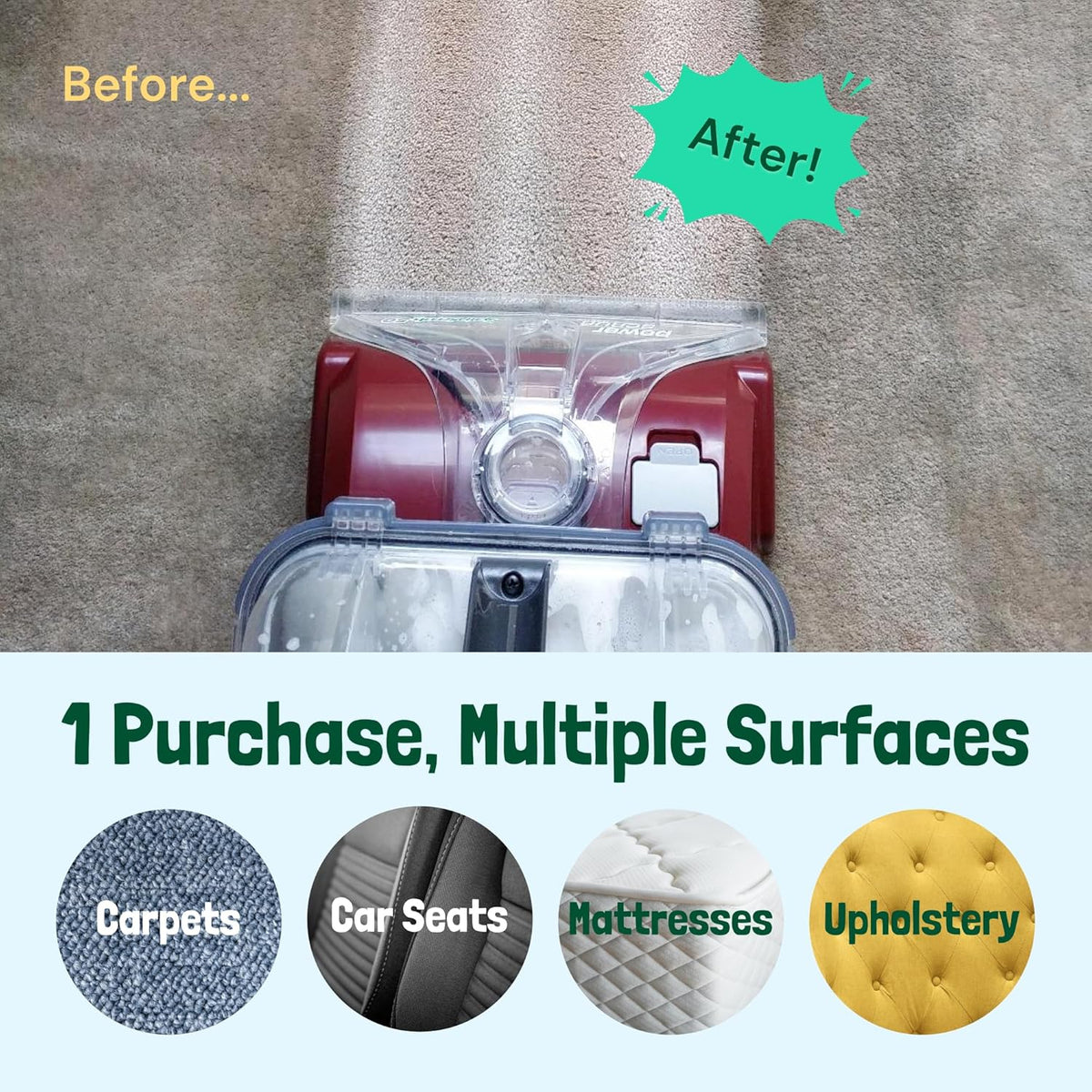 Sunny & Honey Carpet Cleaner Solution - 128 Fl Oz, Spring Mint Scent - Carpet Shampoo & Pet Stain Remover for Upholstery & Rugs, Works With Steam Cleaners